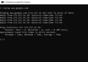 search google ip using ping command